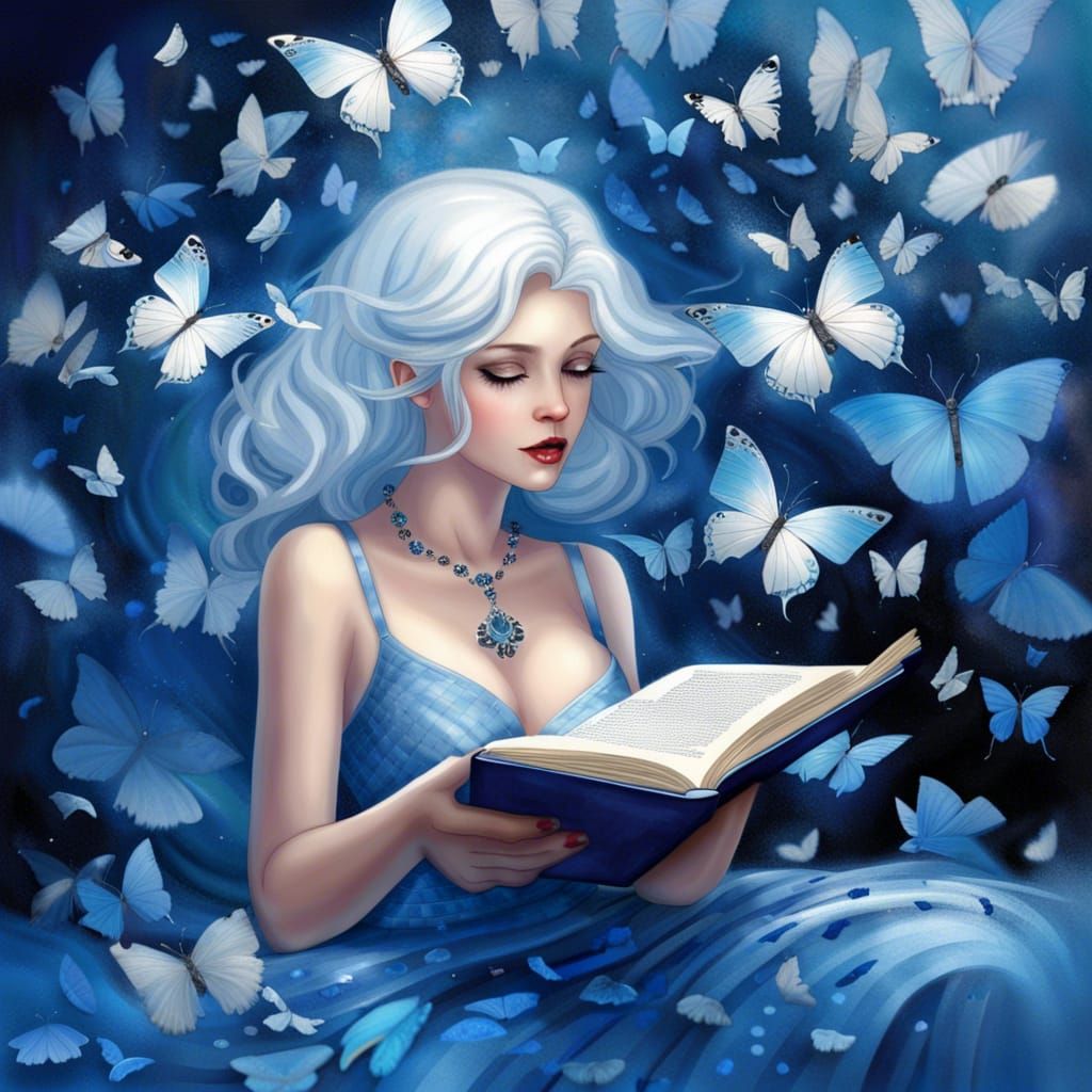 Blue Butterfly Dress: A Digital Art Portrait