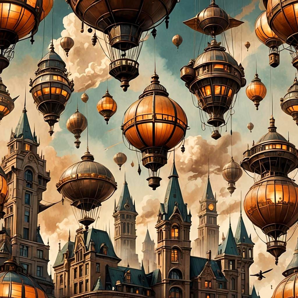 Art Deco Steampunk Architecture with Ink Stains