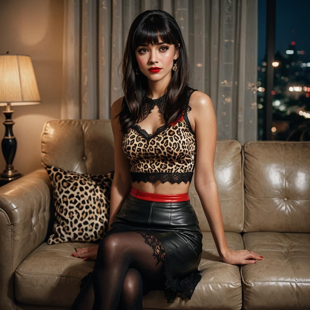 Woman in Leopard Print in Living Room