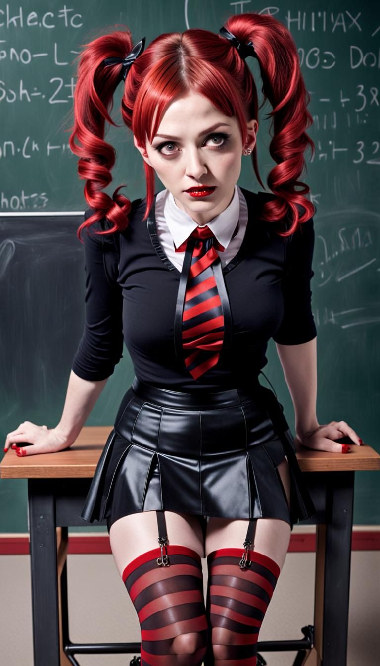 Sinister Teacher with Red Hair in Chaotic Classroom