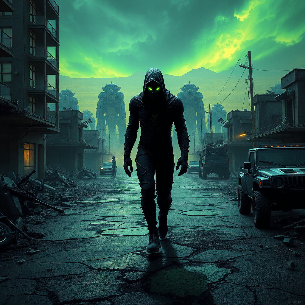 Brooding Symbiote in Desolate Cyberpunk Wasteland