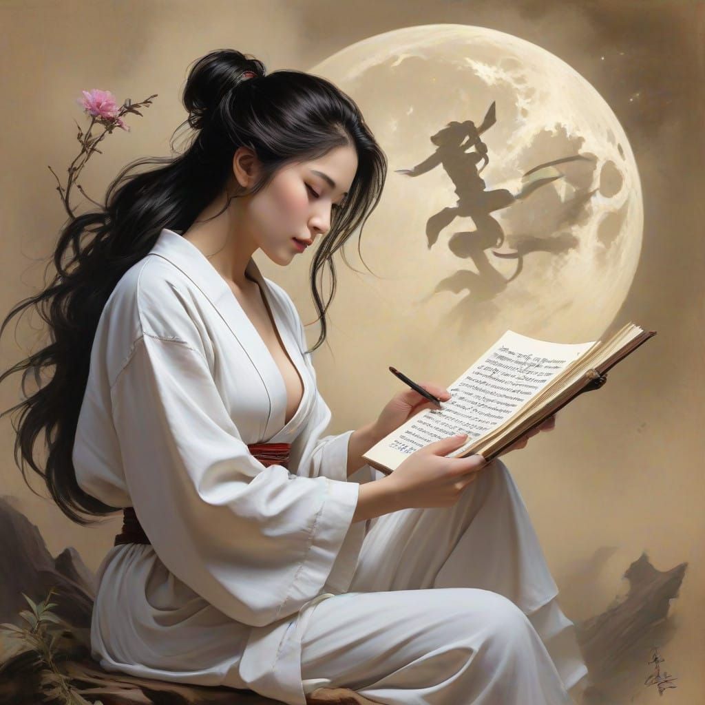 New Moon Impressionist with Calligraphy