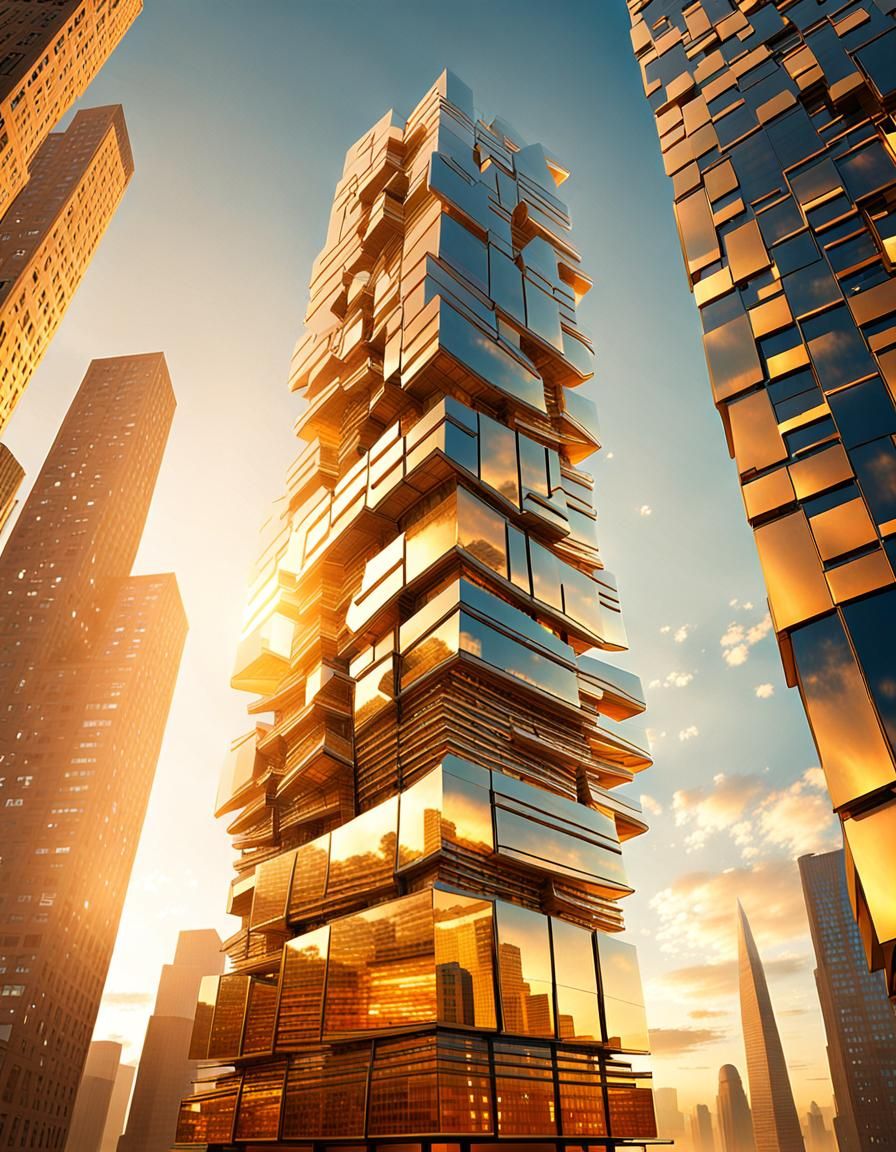 Futuristic Skyscraper Jenga in Golden Hour Light