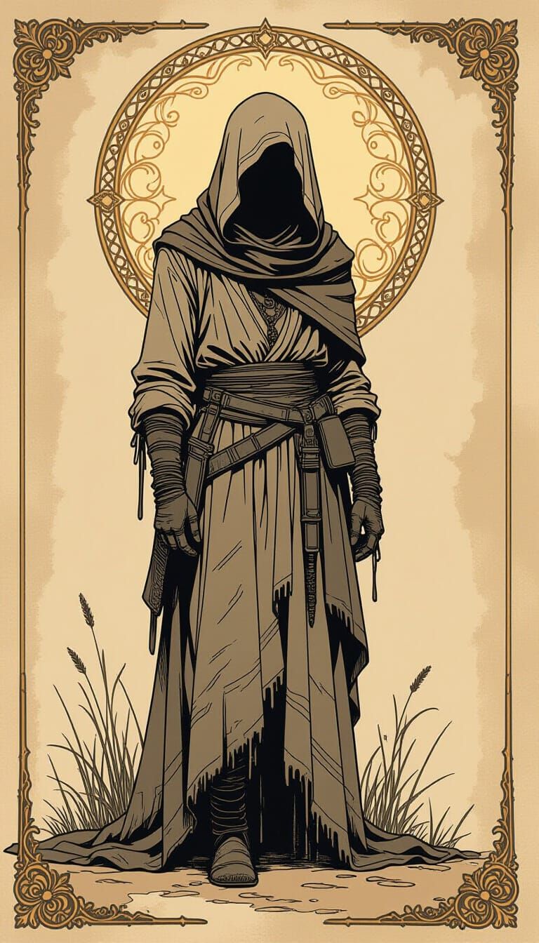 Misty Figure Sketch in Sepia Tones with Embellishments