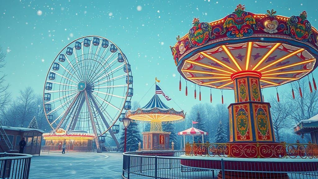 Winter Amusement Park in 3D Anime Style