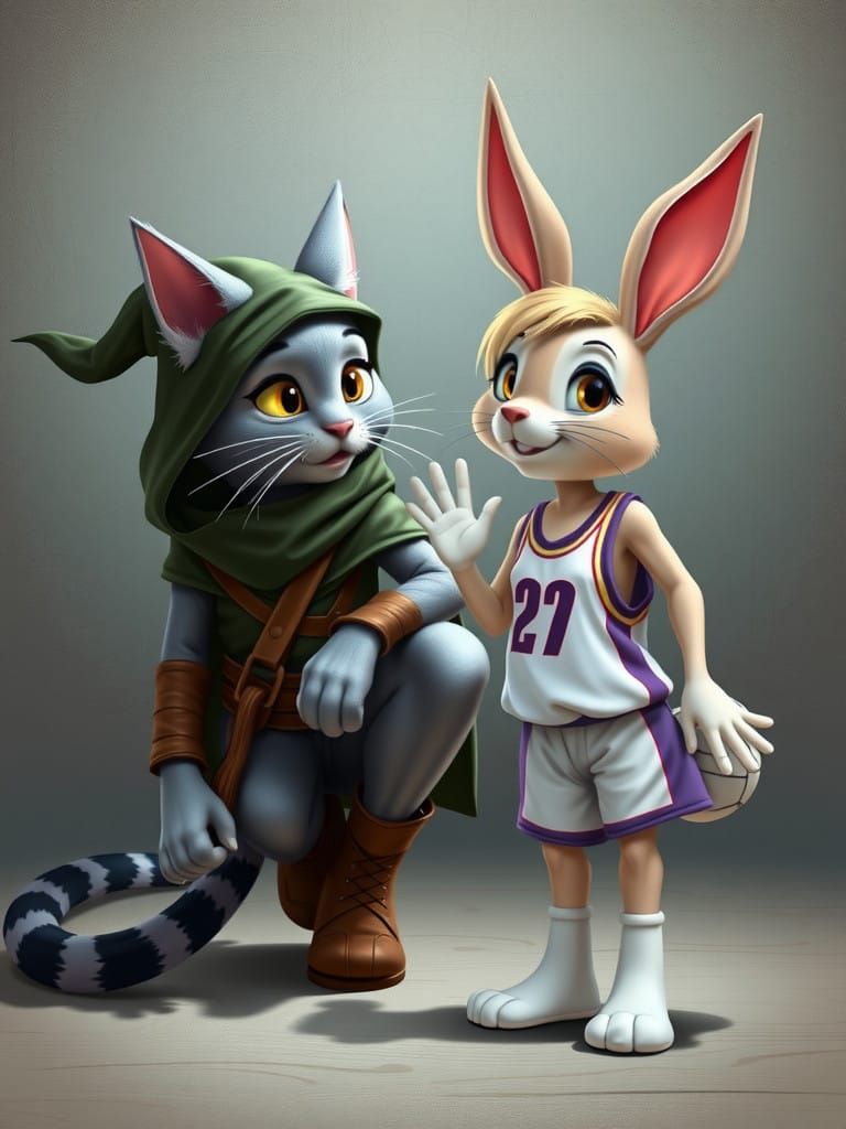 Anthro Cat Thief Meets Lola Bunny in Cyberpunk Style