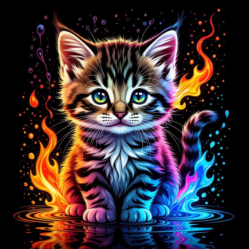 Hyperdetailed Kitten Tee-Shirt Design in Line Art Style