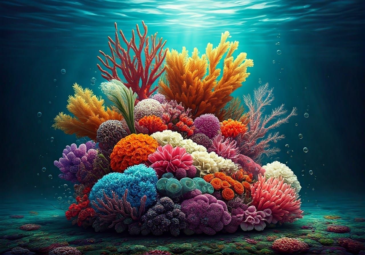 Surreal Coral Reef Flower Arrangement in Splash Art
