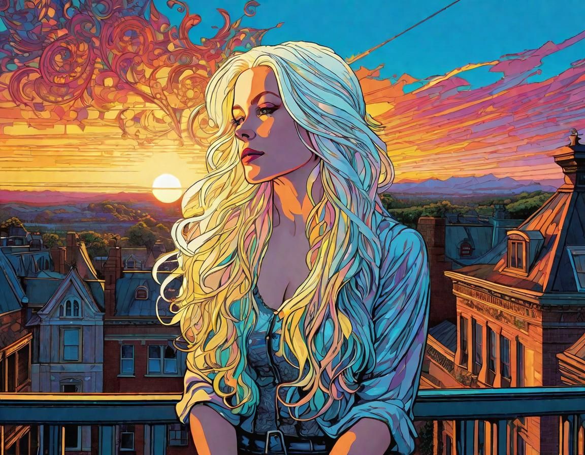 Sunrise Portrait of Albino Woman in Fantasy Style