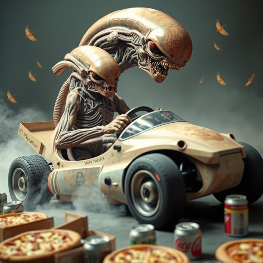 Obese Alien Gamer in Giger Style