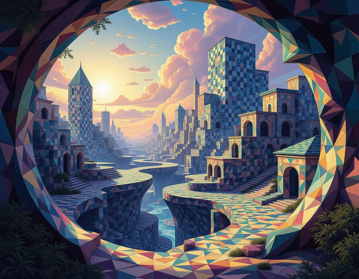 Surreal Tessellated Landscape in Escher & Dean Style