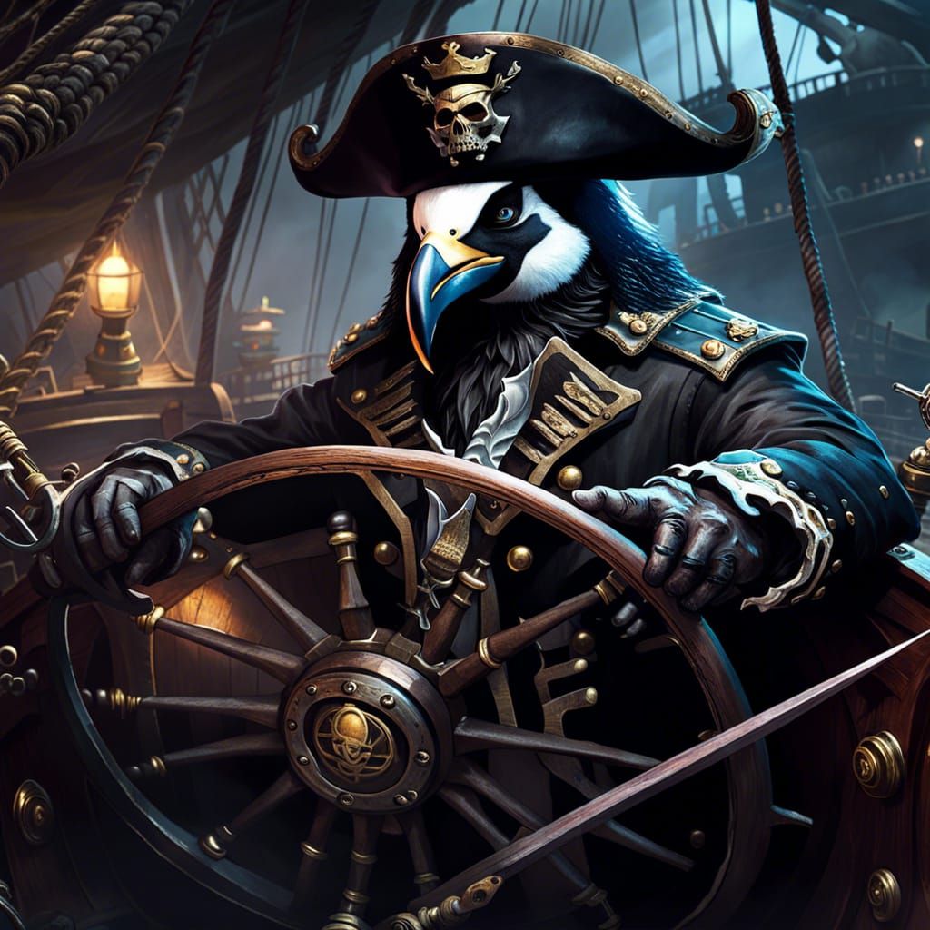 Zombie Penguin Pirate Captain on the Black Pearl