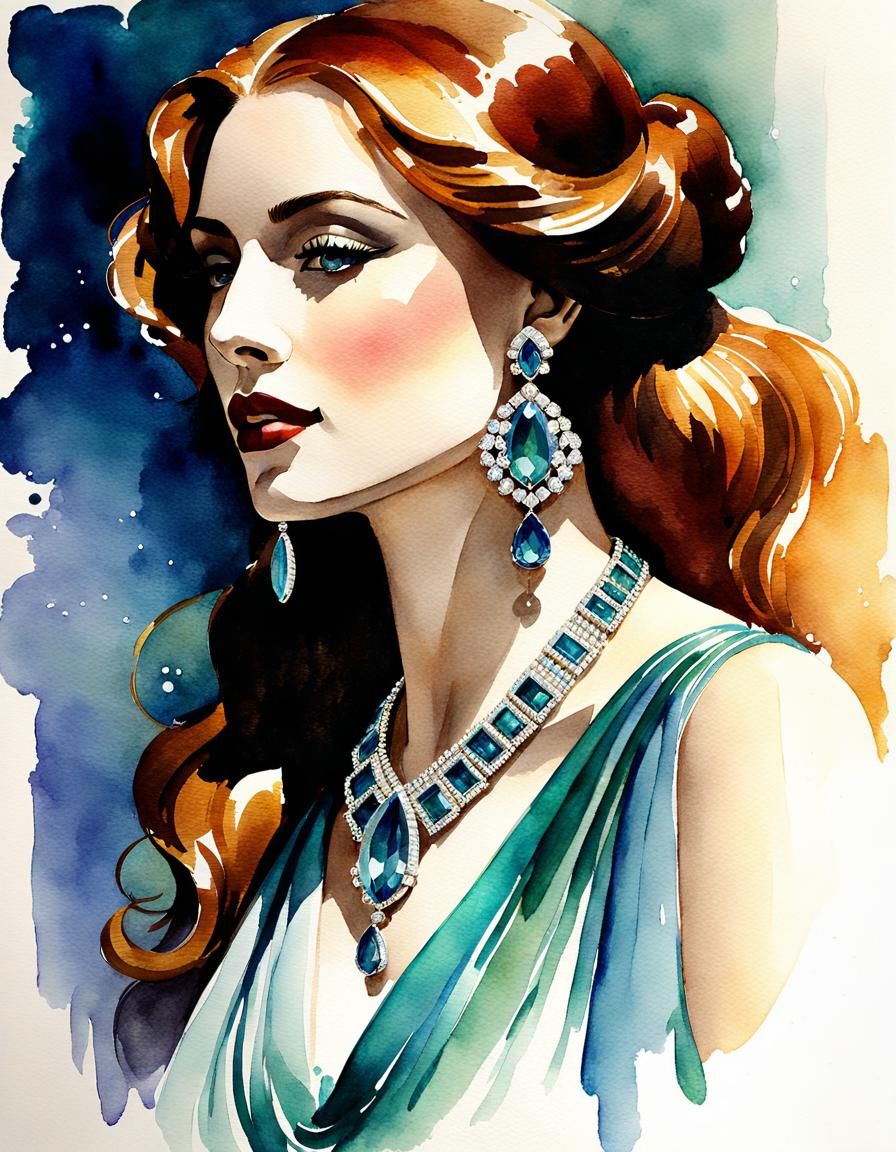 Romantic Jewels in Watercolor Sketch Style