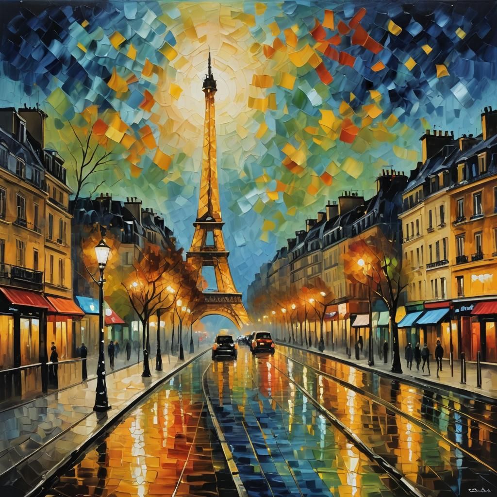 Paris at Night: Expressionist Impasto Oil Painting