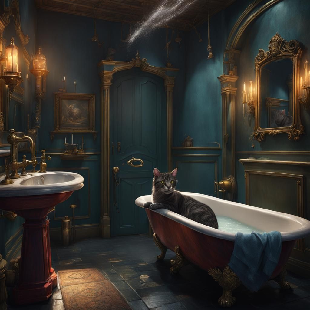 cat has bathroom and shower