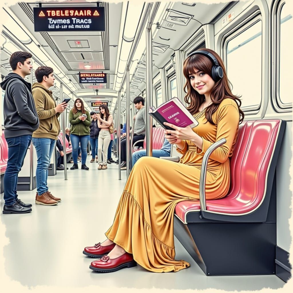 Charming Subway Encounter in Japanese Anime Style