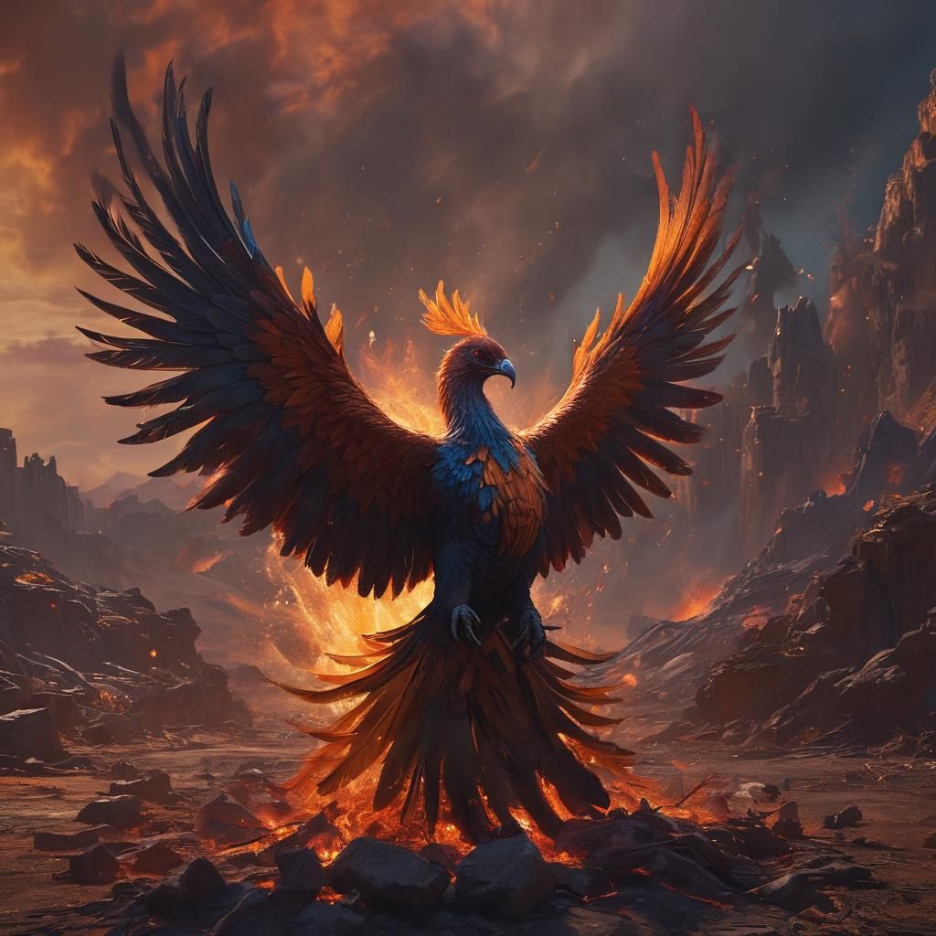 Phoenix Rising: A Matte Painting in Fiery Landscape