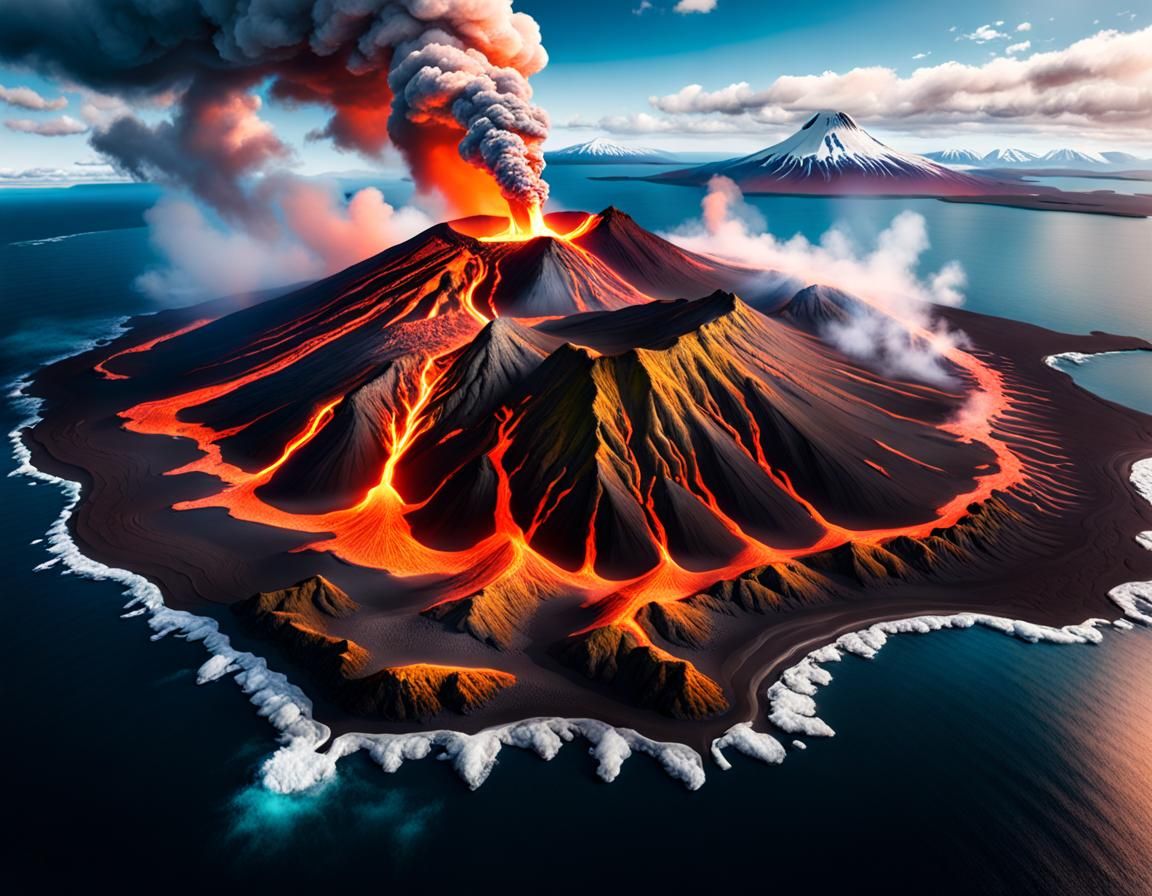 Iceland Volcano Eruption: Hyperrealistic Aerial View