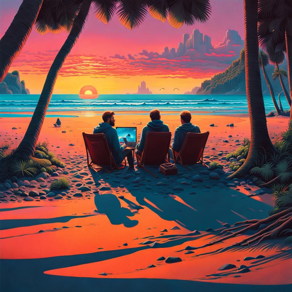 Double Exposure: People on a Maximalist Fantasy Beach