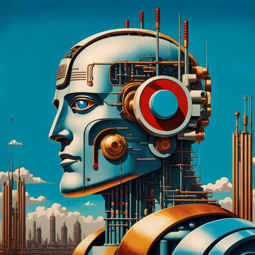 Cyborg Robot in Pop Art Style