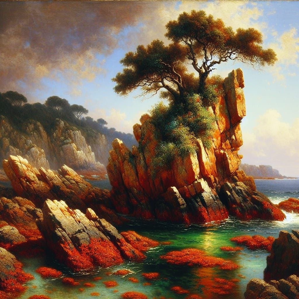 Bay Tree on Outcrop as Oil Painting