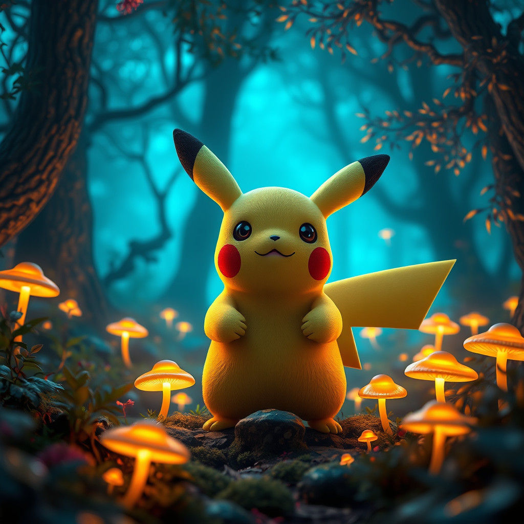 Pikachu in Mystical Forest: Fantasy Concept Art