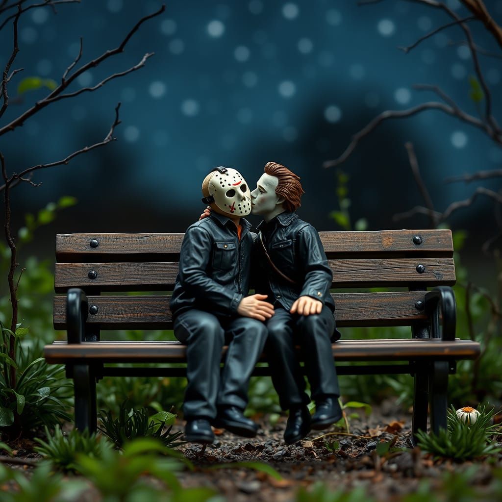 Horror Icons Share a Kiss in Hyperrealistic Style