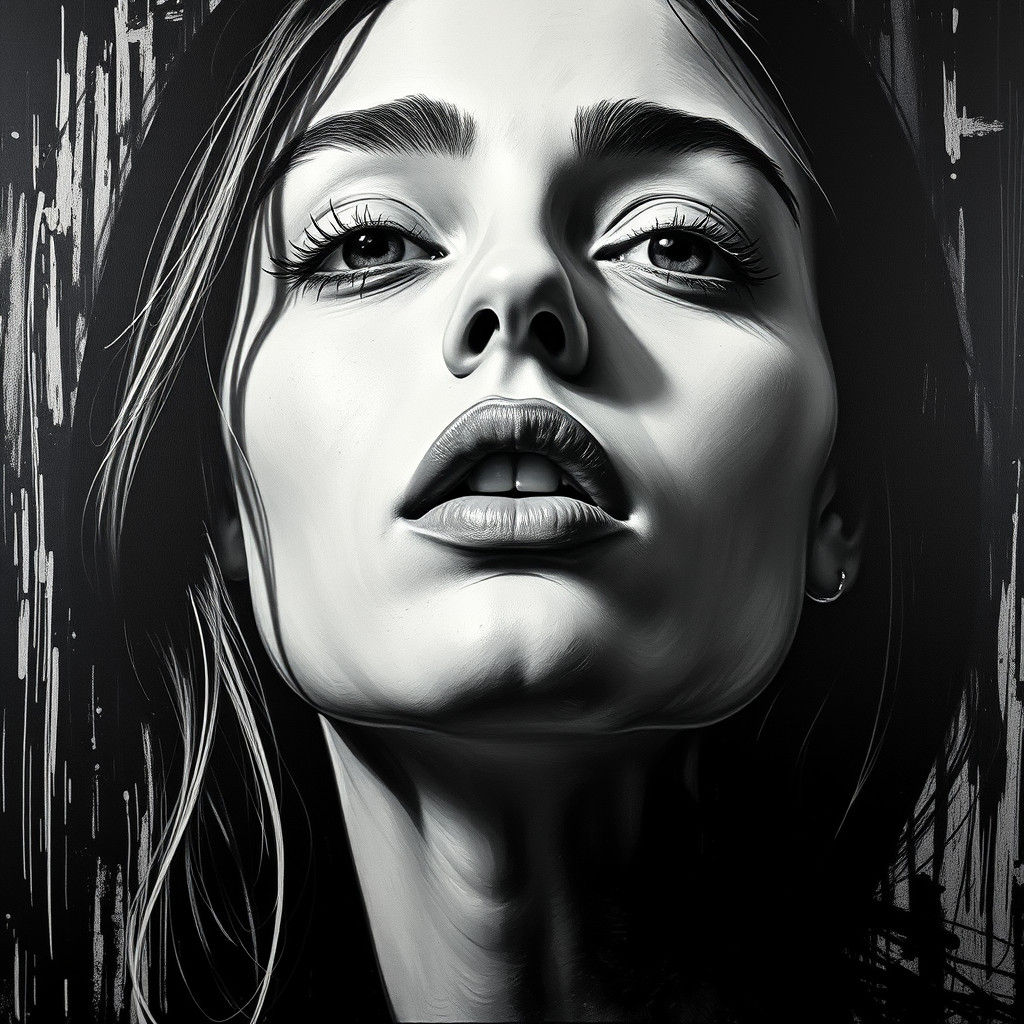 Astonished Woman: Black and White Modern Art Portrait