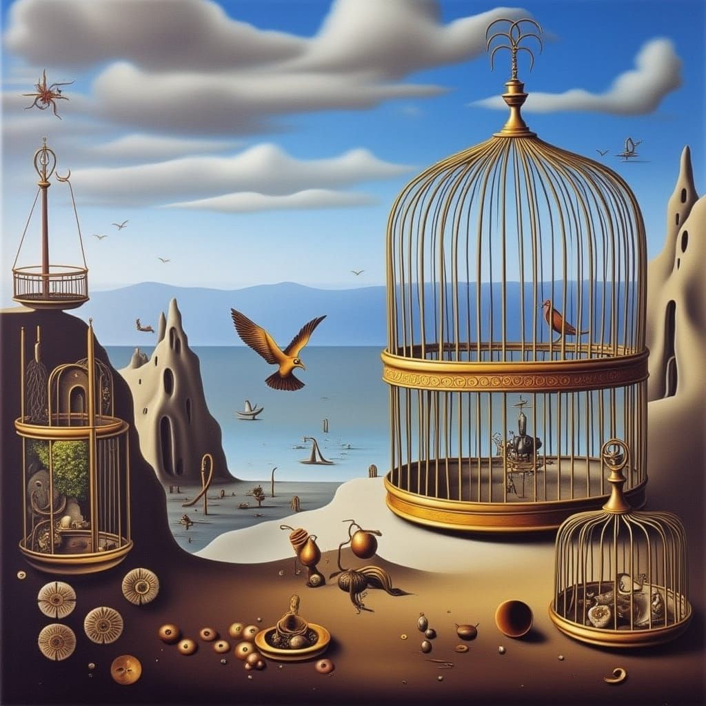 Surreal Birdcage Inception in a Dreamlike World