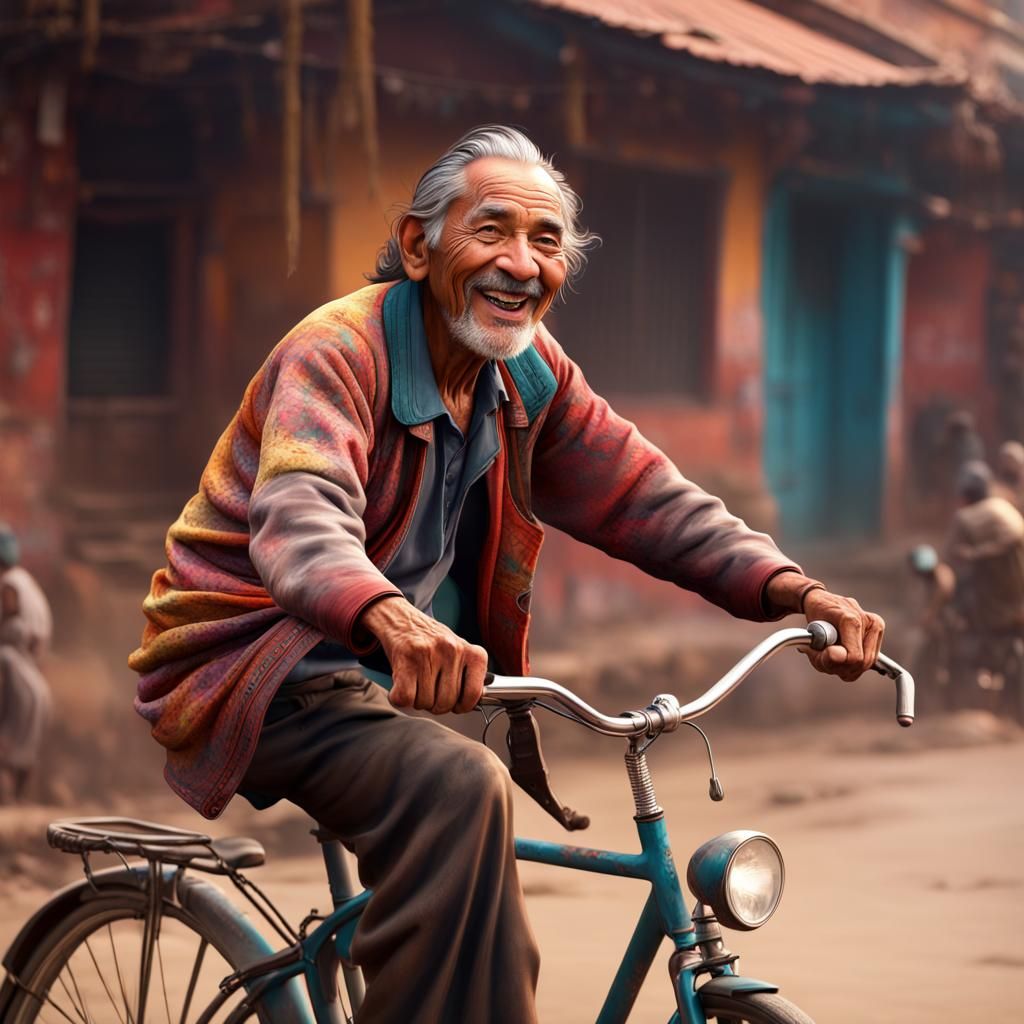 Smiling Old Man in Kathmandu: Hyperrealistic Digital Art