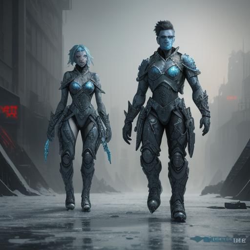 Ice Soldiers Guard Grungy City in Detailed Matte Painting