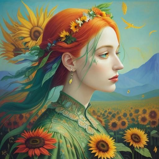 Ethereal Dreamscape: Portrait of Winged Woman in Oil