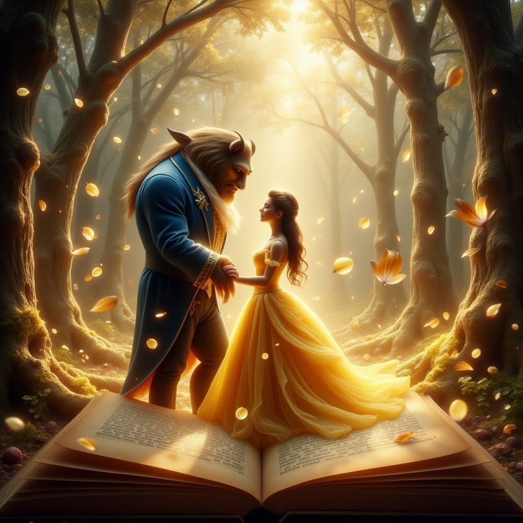Whimsical Beauty and the Beast Scene in Dreamy Enchantment S...