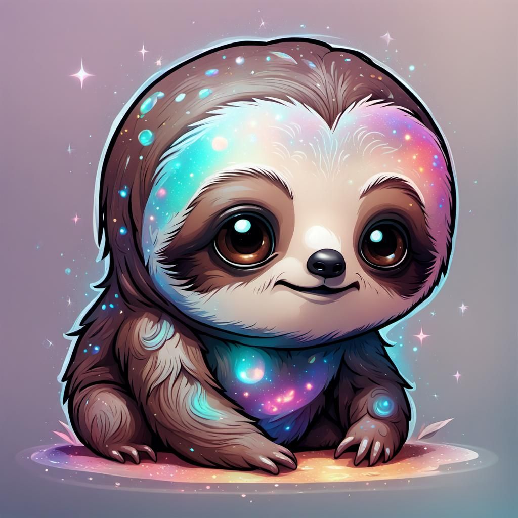 Chibi Sloth Character in Cosmic Astral Style