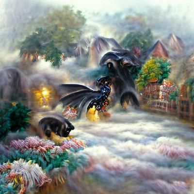 Fantasy Dragon Attack in Ethereal Style