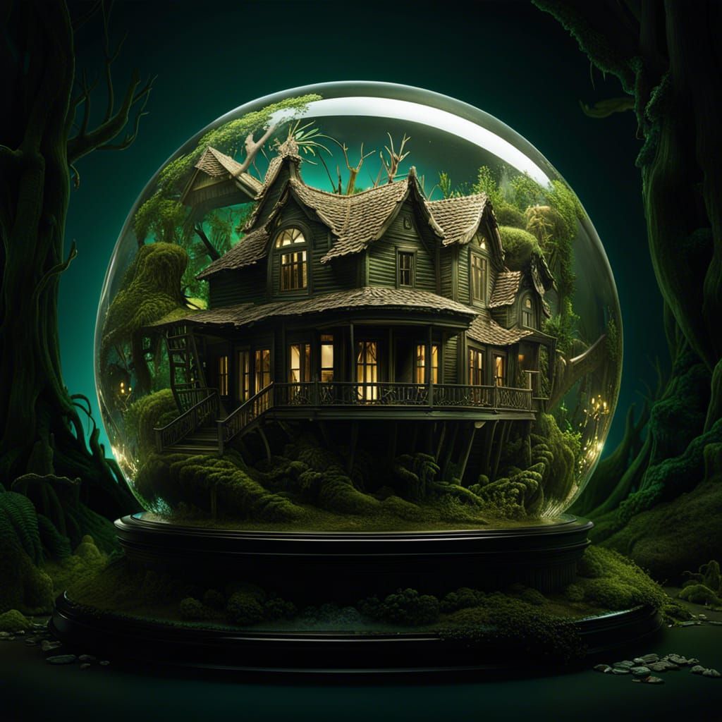 Swamp House in Glass Sphere, Digital Art
