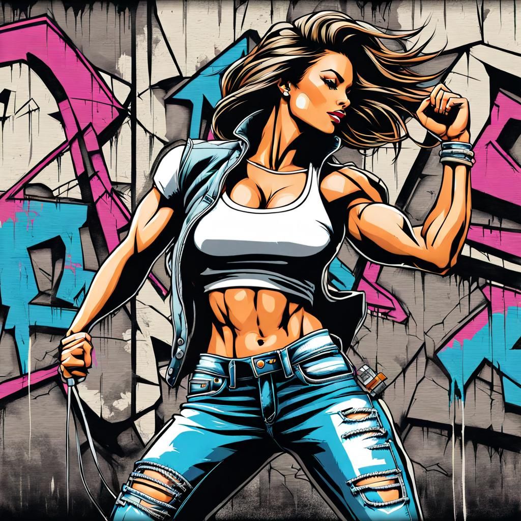 Musclebound Women Dancing: Photo Realistic Black Cel Art