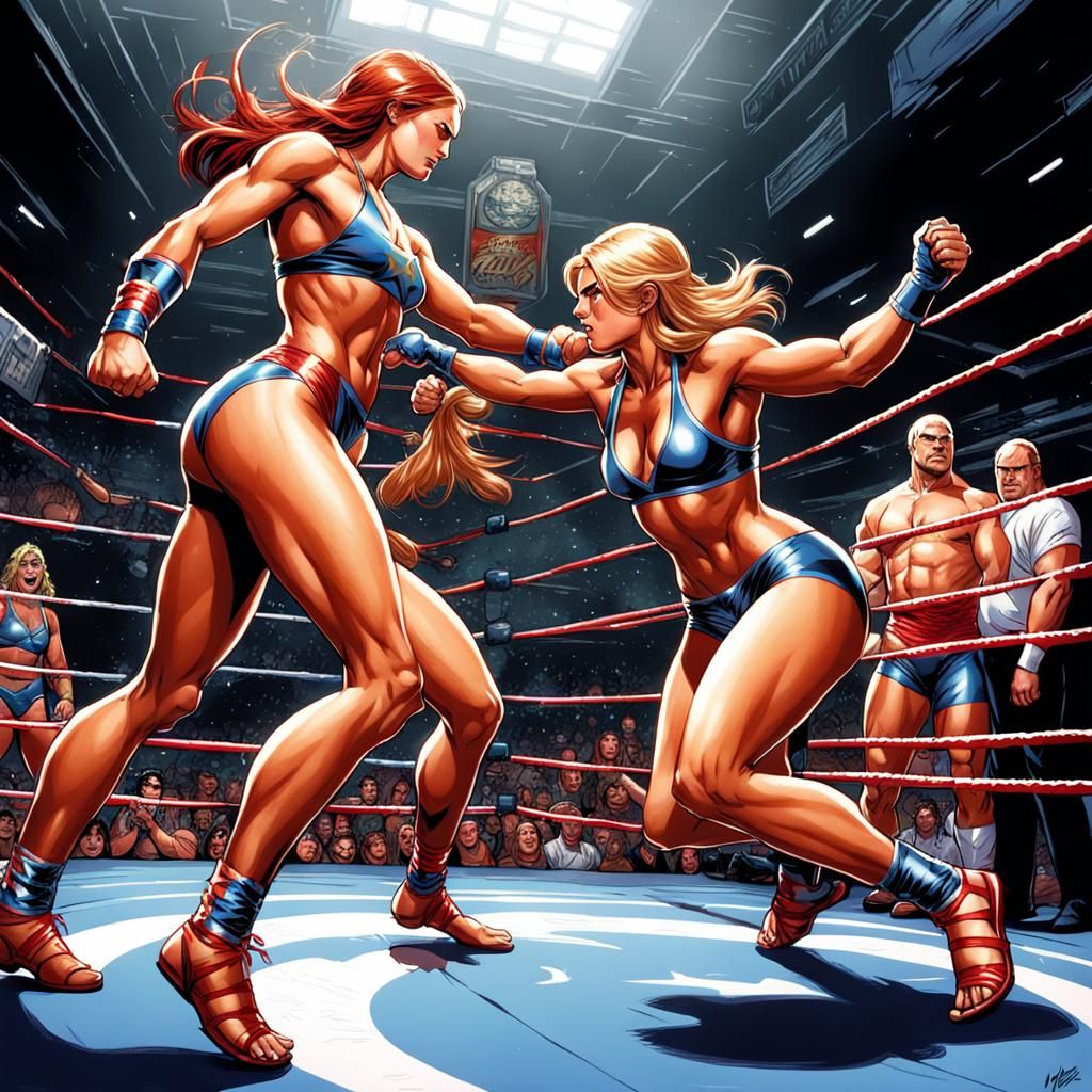 Super Girls Bikini Wrestling Tournament: Comic Book Art