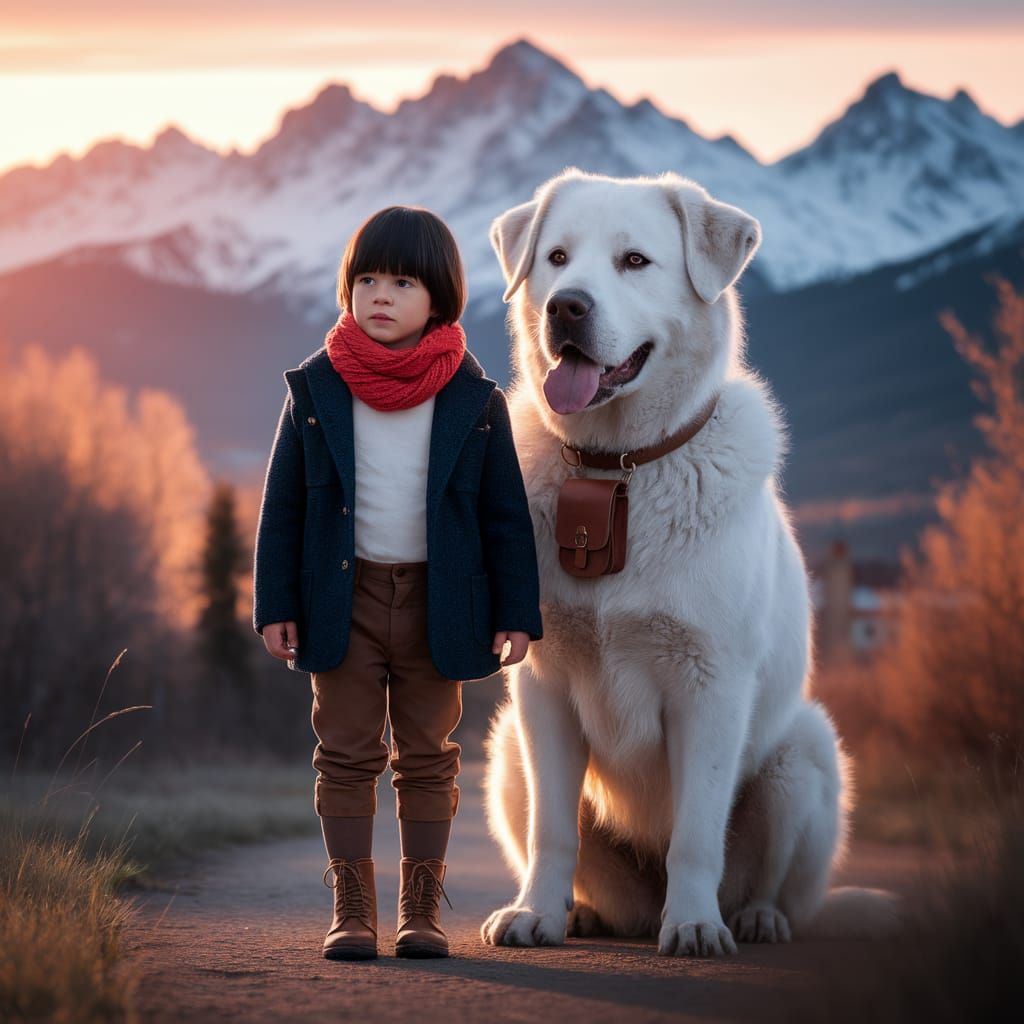 Boy and Dog in French Countryside Photograph