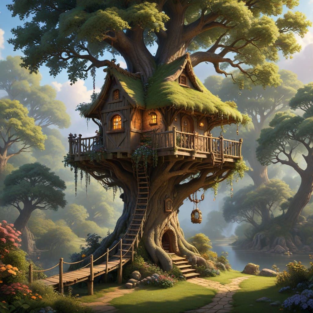Whimsical Treehouse in Ancient Oak Branches