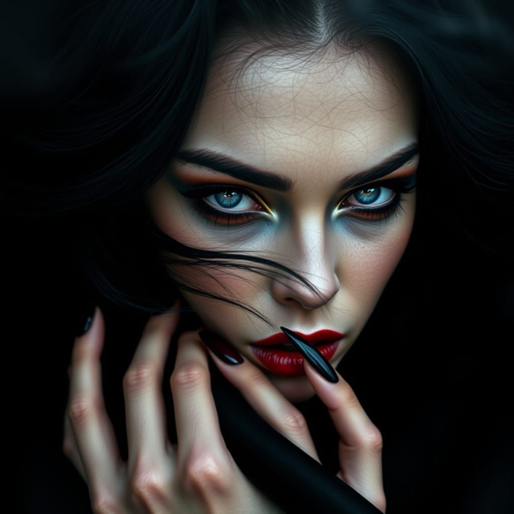 Ethereal Vampire Woman in Dark, Mystical Aesthetic