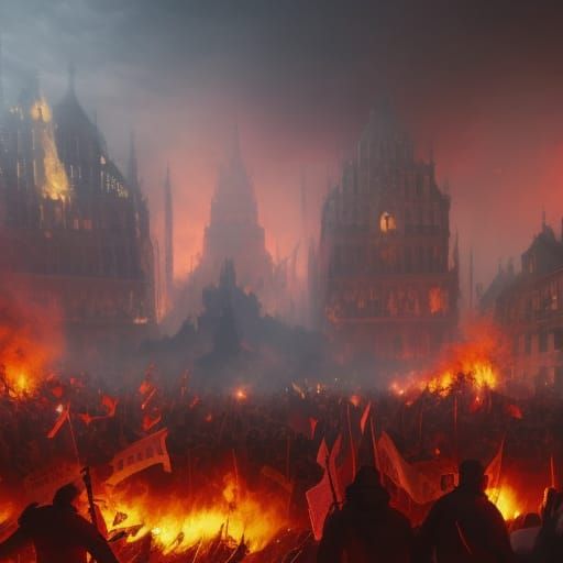 Angry Mob Revolution in France: Detailed Matte Painting