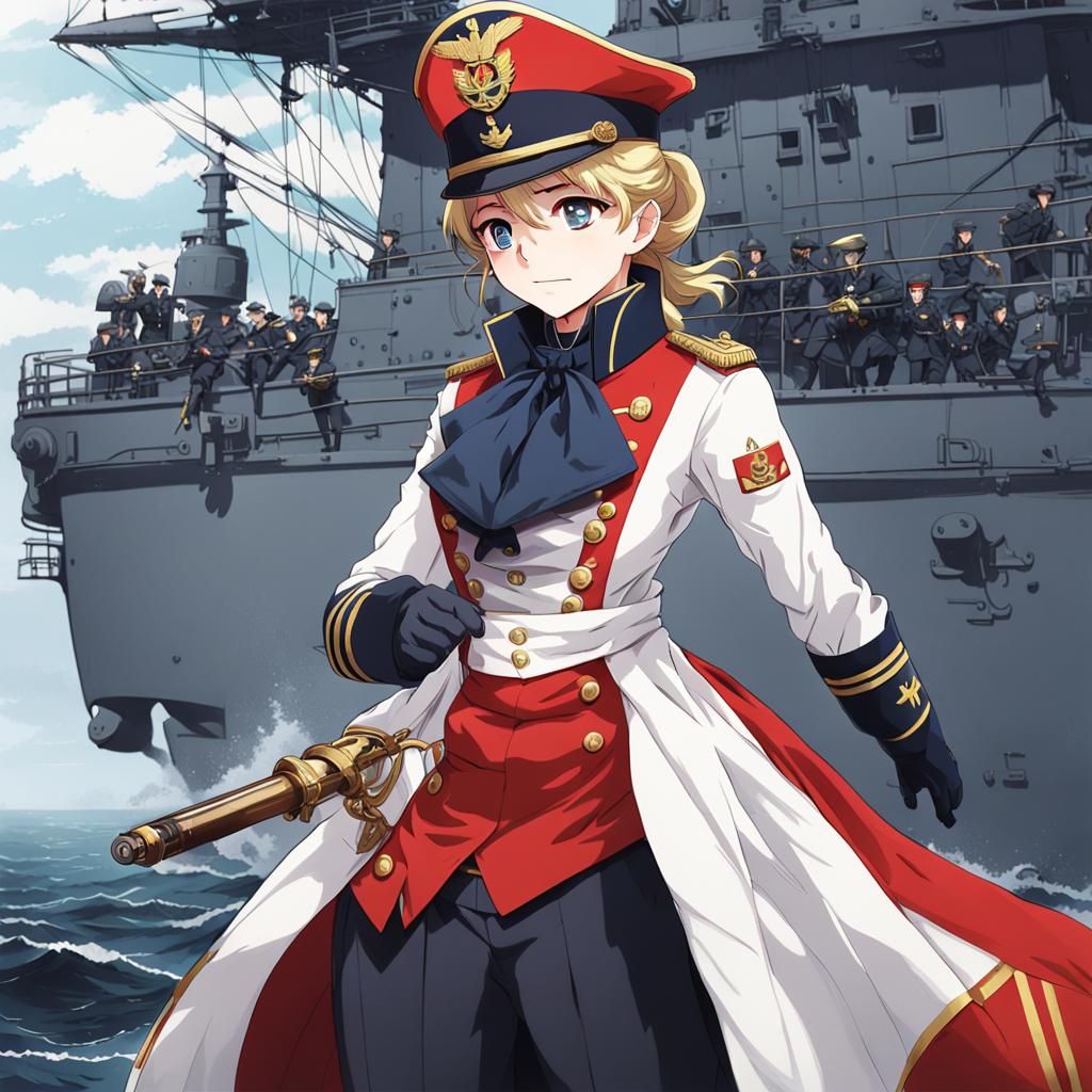 Victorious 18th Century Naval Officer in Anime Style