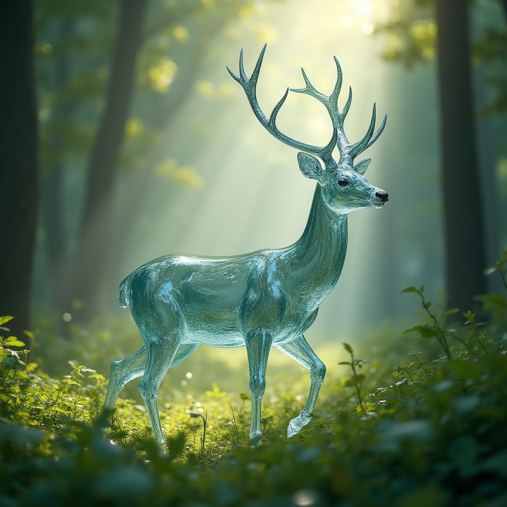 Crystal Water Deer in Sunlit Forest