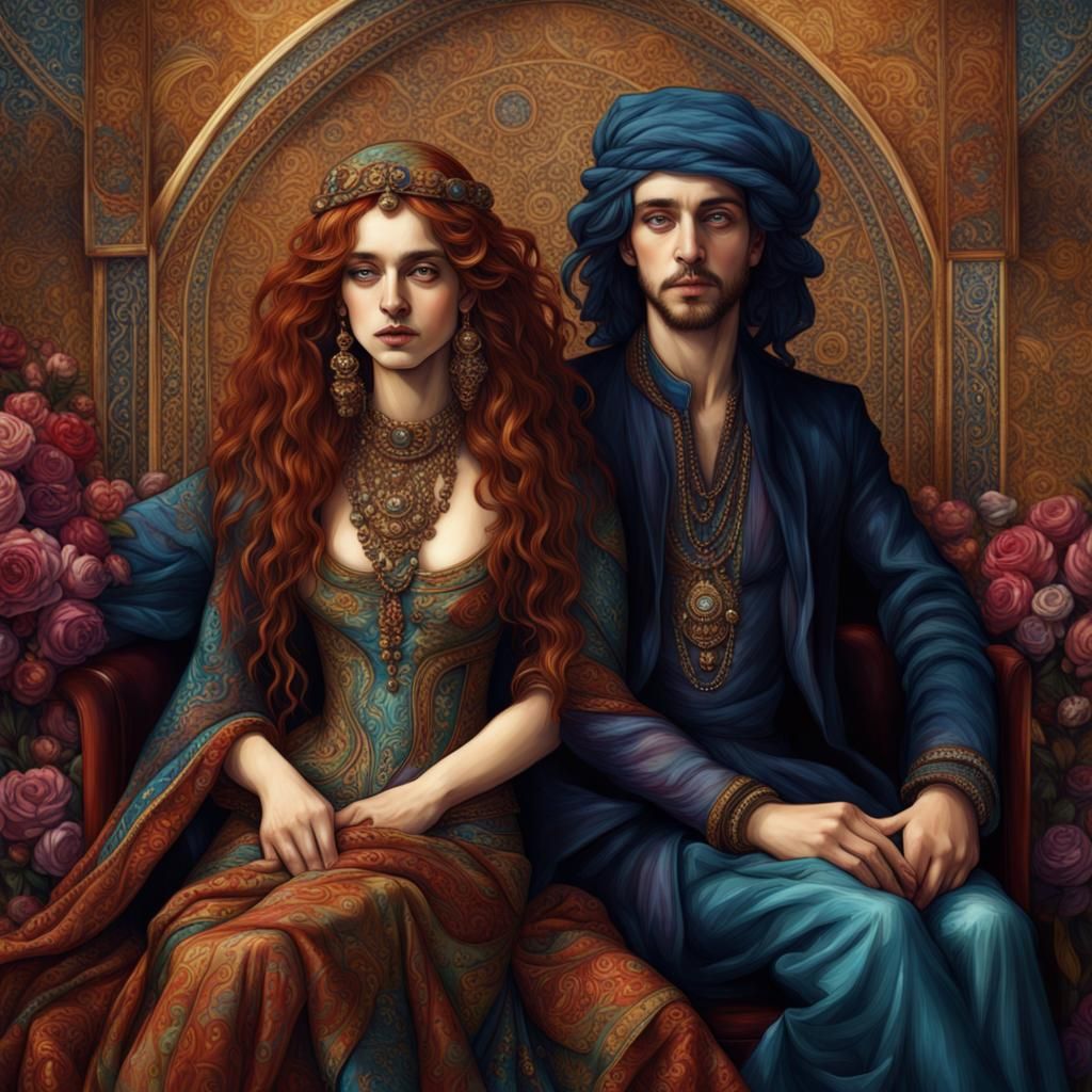 Middle Eastern Couple in Pre-Raphaelite Style