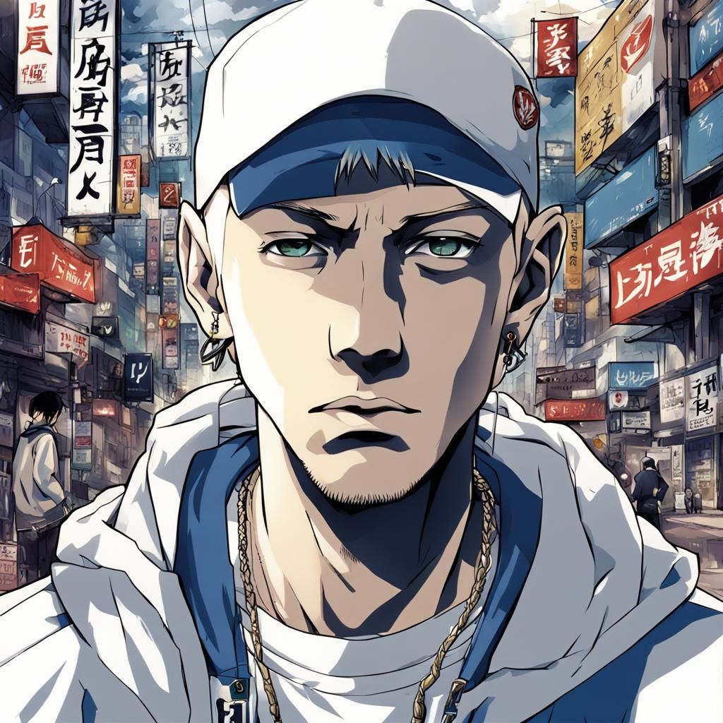 Eminem as Anime Key Visual Portrait