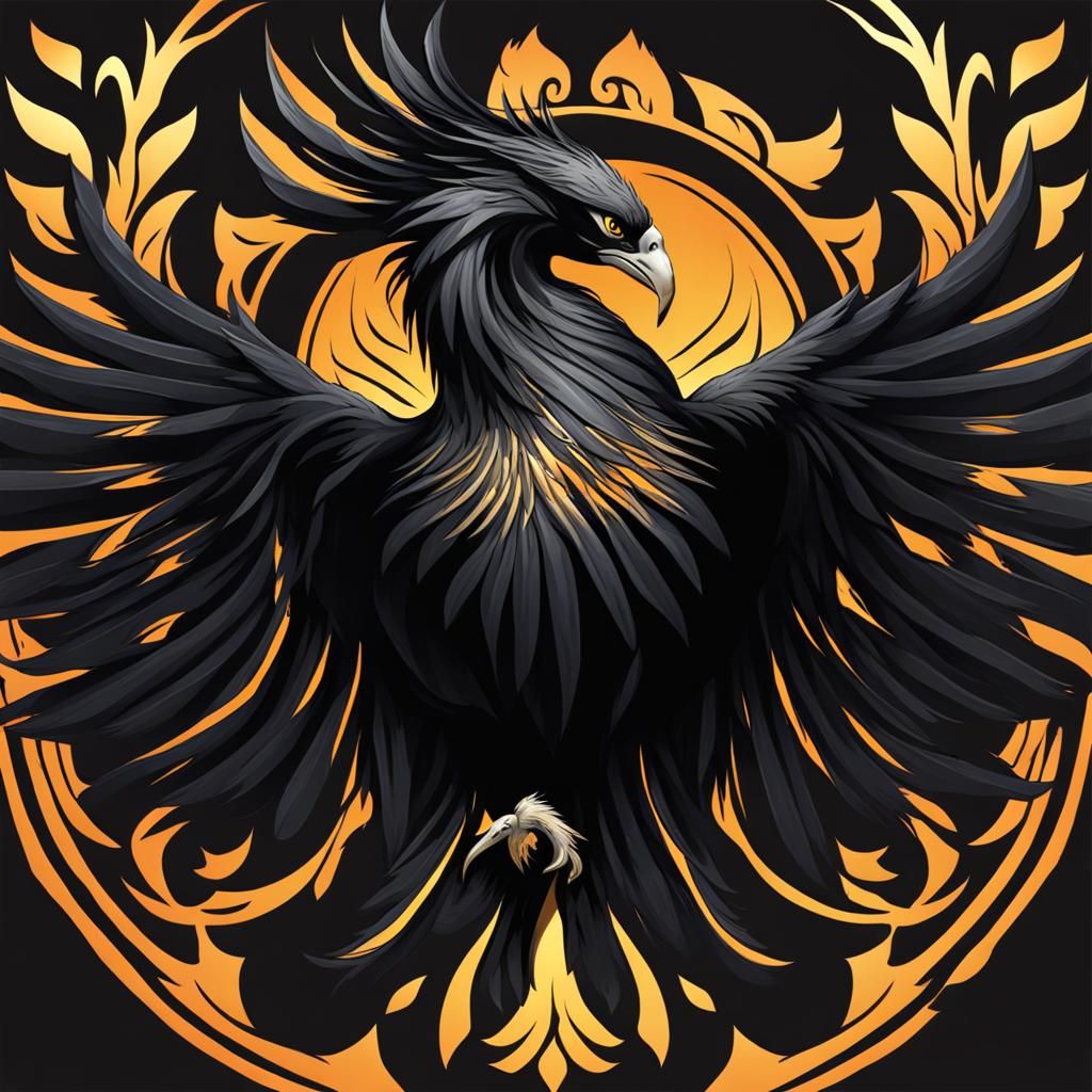 Majestic Black Phoenix Rising in Flight