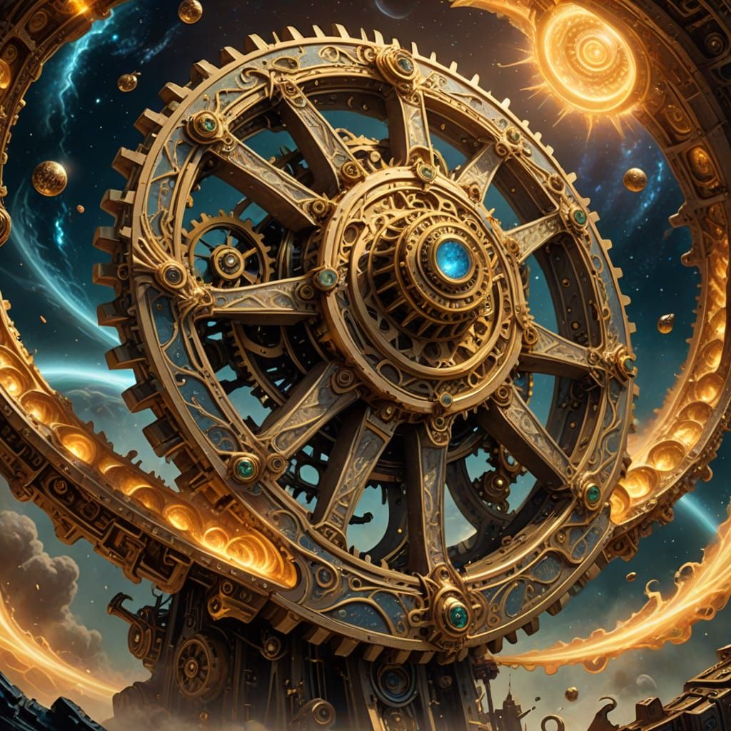 Clockwork Leviathan Emerges From Molten Gold Sea