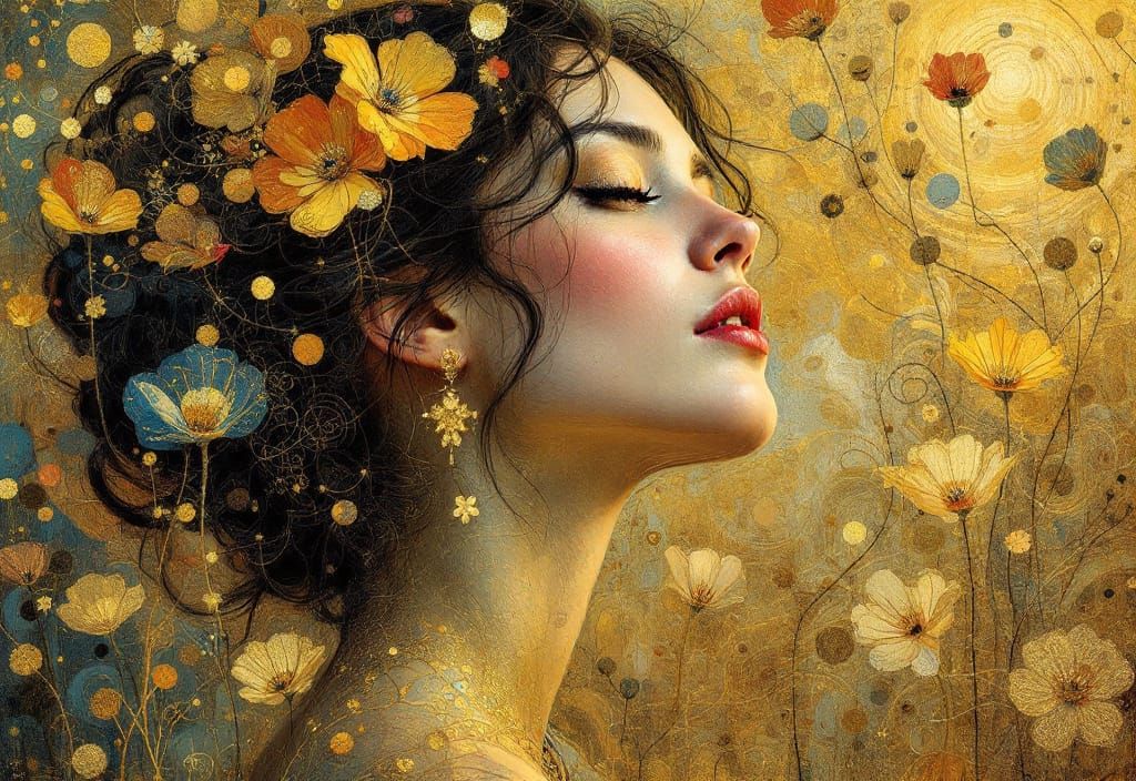 Golden Woman Portrait in Impressionistic Style