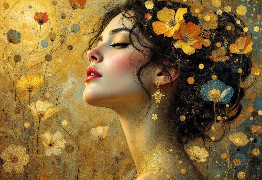 Golden Woman Portrait in Impressionistic Style